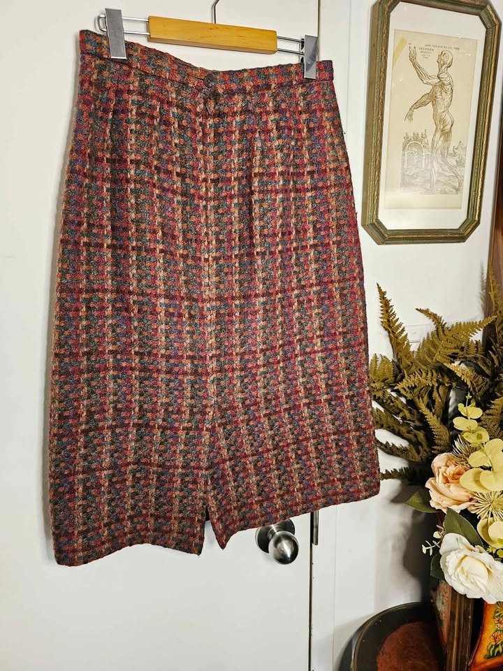 Vintage Shetland Wool Colorful Warm Pencil Skirt - photo 5