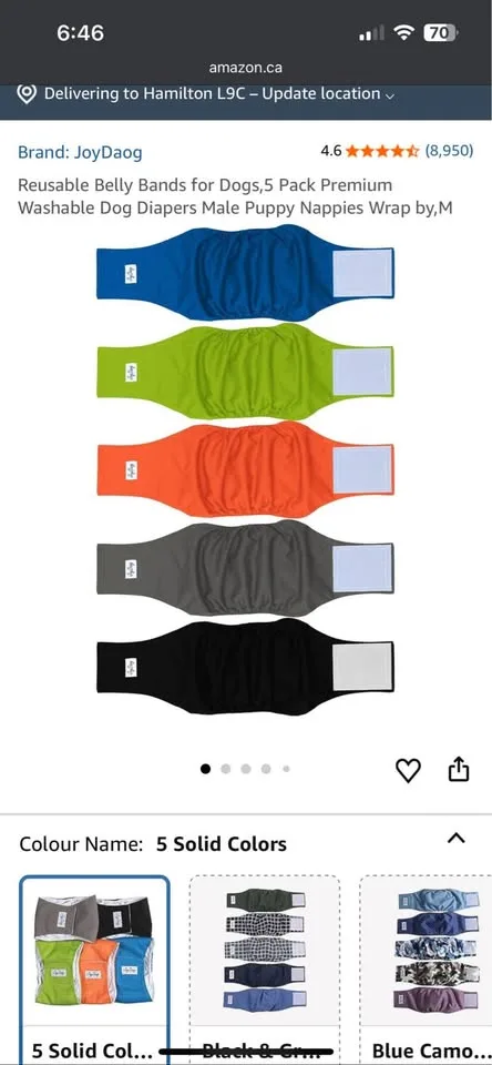 Reusable Belly Bands for Dogs JoyDaog (5 Pack) Medium image indicator(4)