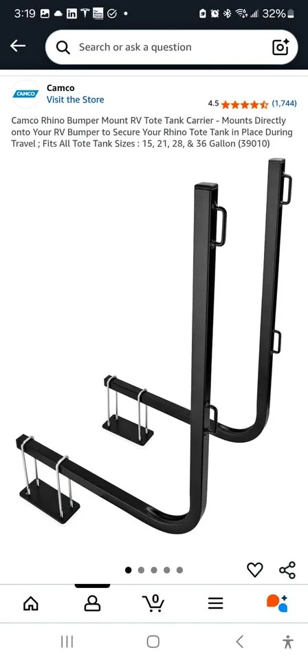 Camco Rhino Bumper Mount RV Tote Tank Carrier