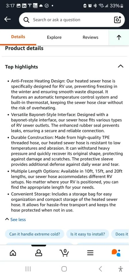 H&G lifestyles 20ft RV Heated Sewer Hose Avoid Freezing at -20°F image indicator(3)