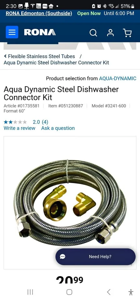 Aqua Dynamic Steel Dishwasher Connector Kit
