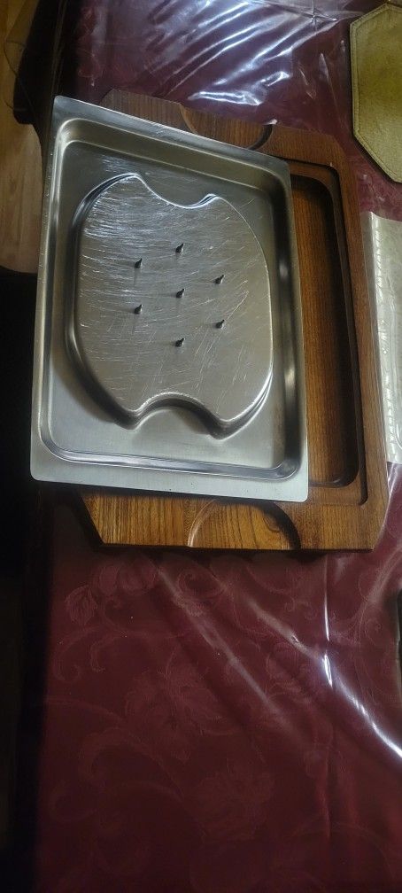 Ham Tray Stainless Steel And Oak Board - photo 4