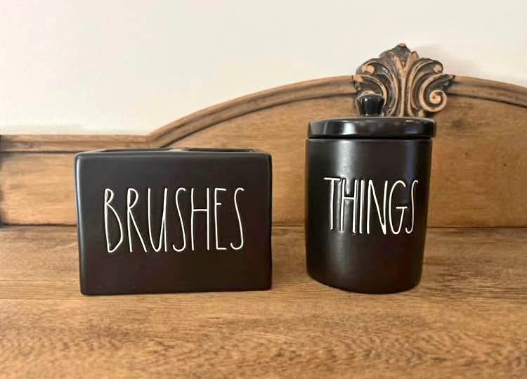 Rae Dunn Black Brushes and Things Bathroom