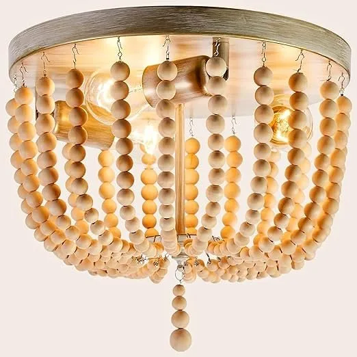 Light Fixture, Wood Beaded Chandelier thumbnail