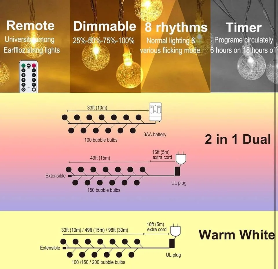 Plug-in Globe String Lights (Warm White), 10m 33ft 100 LED image indicator(6)