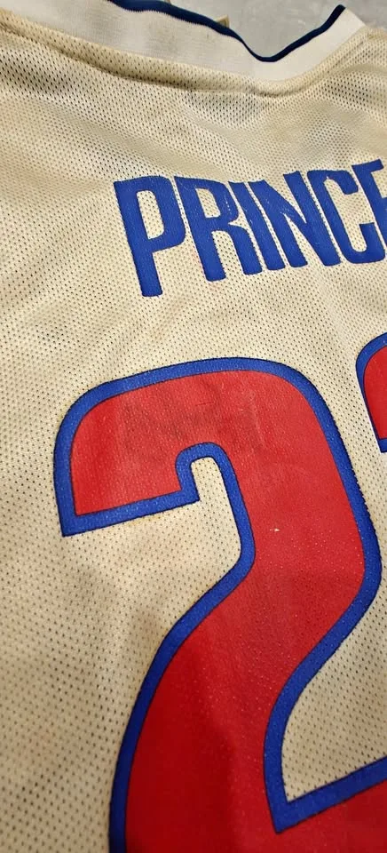 Signed Tayshaun Prince Jersey – Faint Signature – Aged Condition