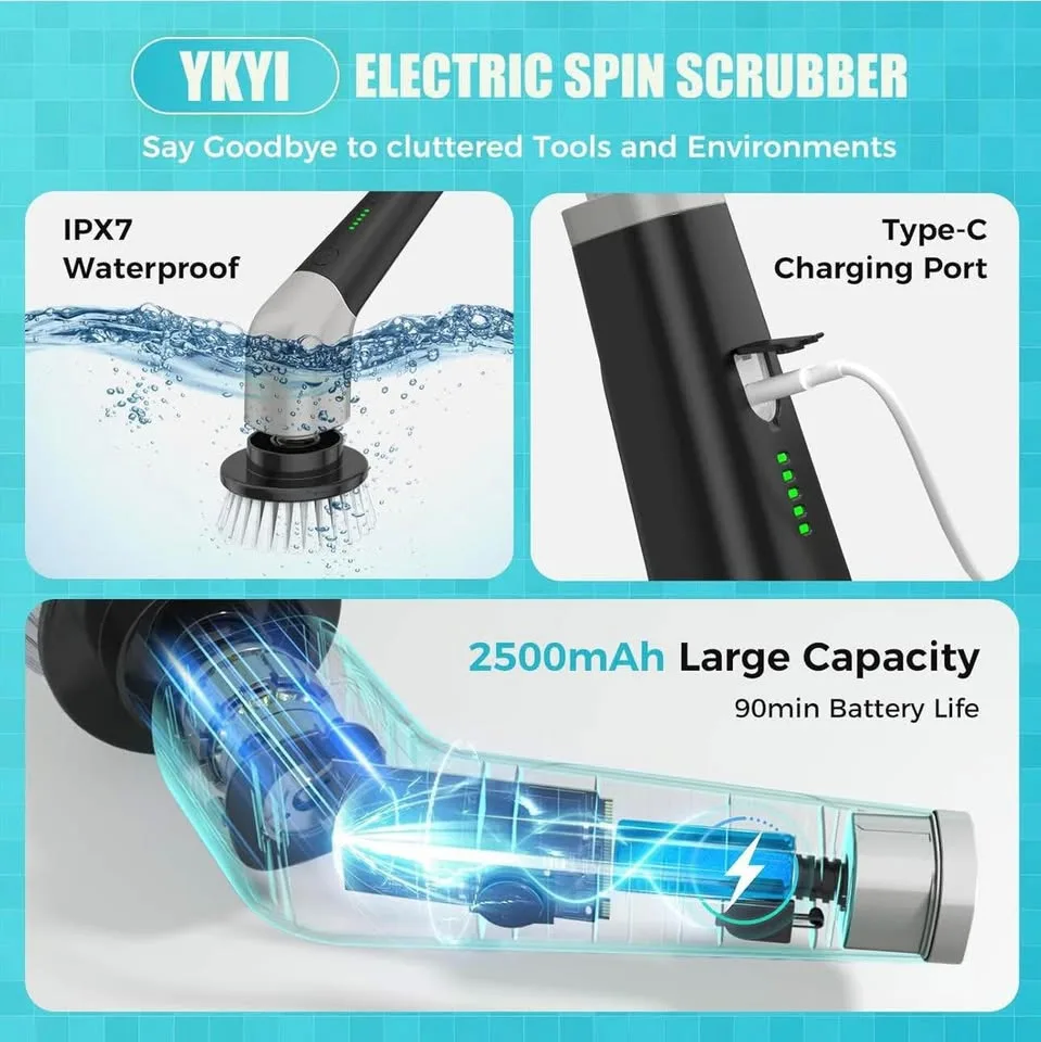 Brand new YKYI electric spin scrubber with 8 brush heads image indicator(4)