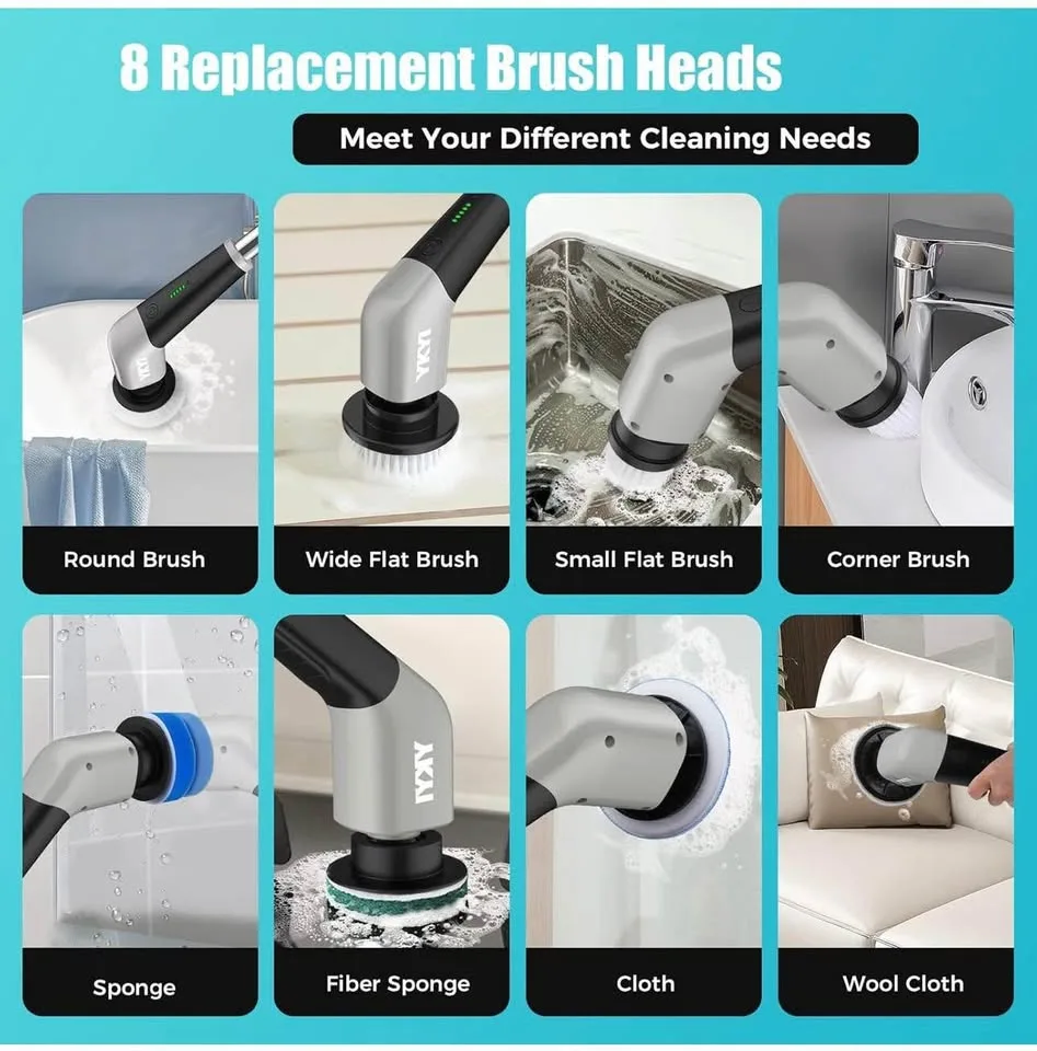 Brand new YKYI electric spin scrubber with 8 brush heads image indicator(6)