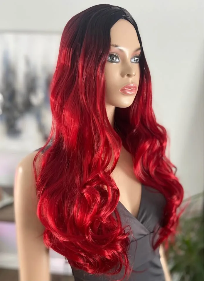 NEW WITH TAGS: Bright Red Black Ombré Wig (2254) image indicator(3)