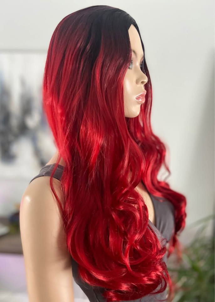 NWT: Bright Red Black Ombré Synthetic Wig (2254) - photo 4