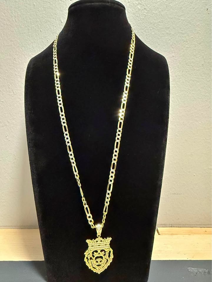 14k Gold over Sterling Silver king lion pendant necklace