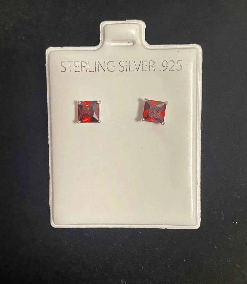 925 Sterling Silver Ruby Red Earrings thumbnail