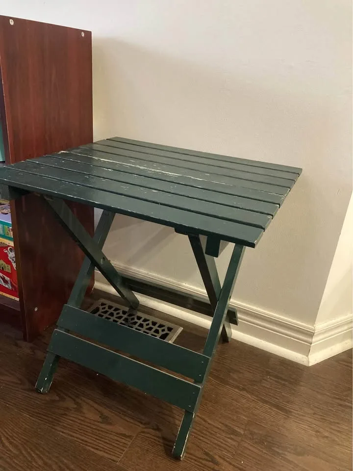 🌿 Green Wooden Folding Table – Rustic Cottage or Patio Decor image indicator(3)