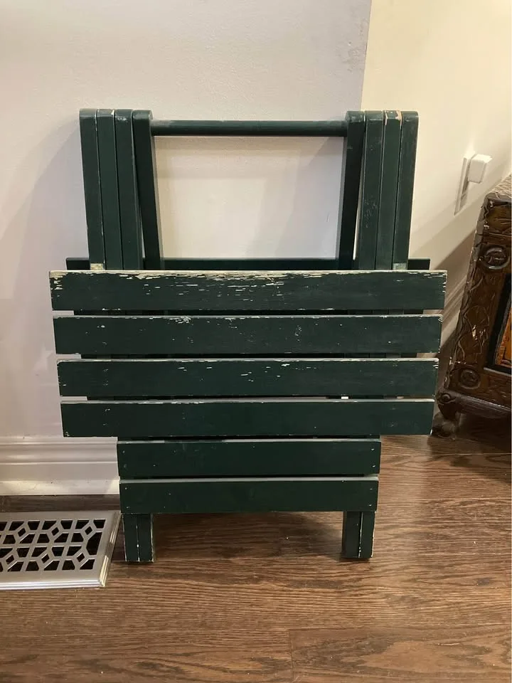 🌿 Green Wooden Folding Table – Rustic Cottage or Patio Decor image indicator(4)