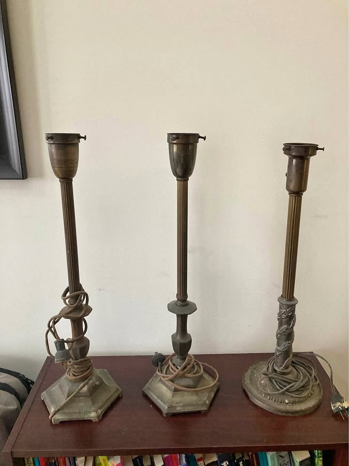 Set of 3 Vintage Brass Table Lamp Bases