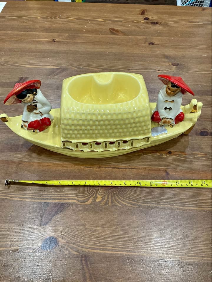 Vintage 1954 Fuhry & Sons Ceramic Boat TV Lamp Figurine