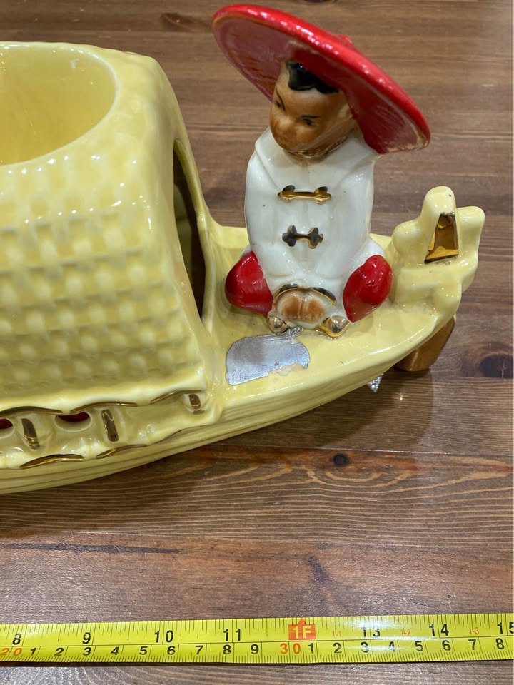 Vintage 1954 Fuhry & Sons Ceramic Boat TV Lamp Figurine - photo 3