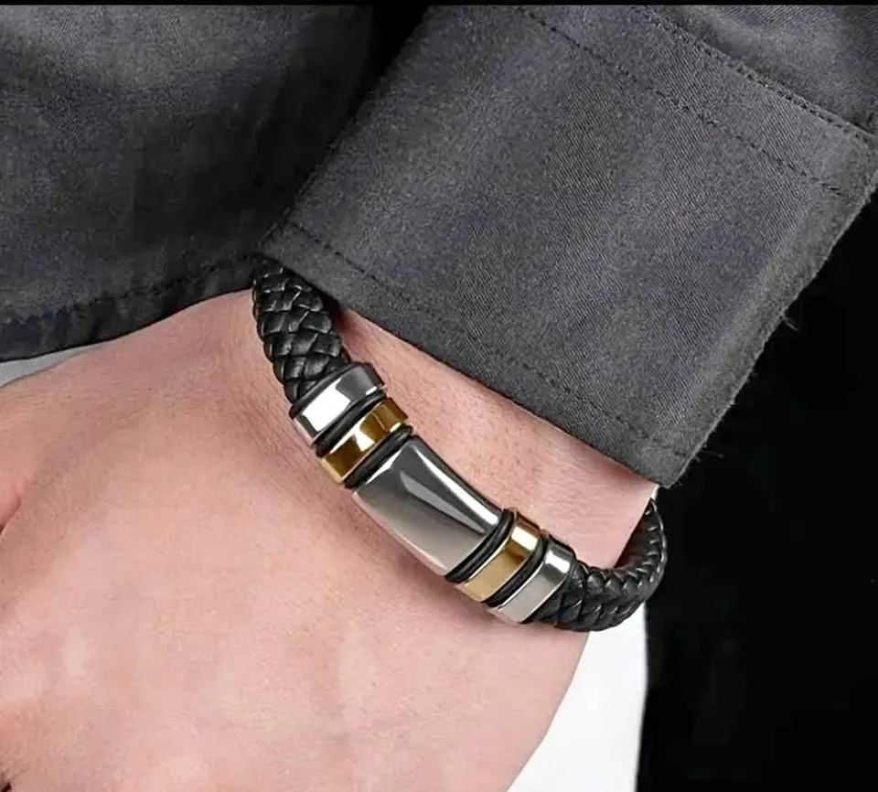 Black and Silver Braided Bracelet for Men thumbnail