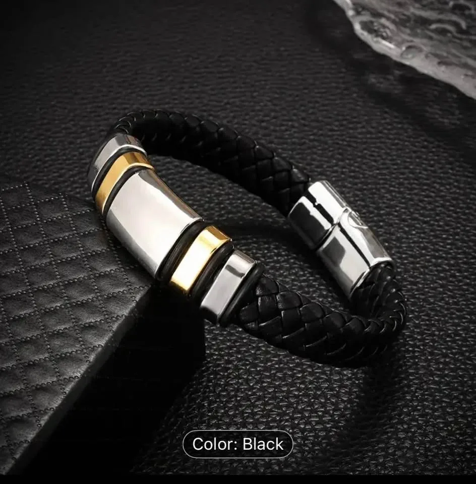 Black and Silver Braided Bracelet for Men image indicator(2)