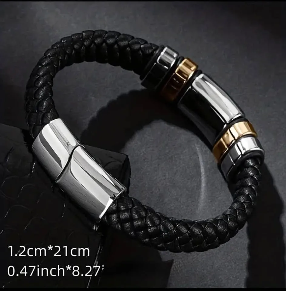 Black and Silver Braided Bracelet for Men image indicator(3)