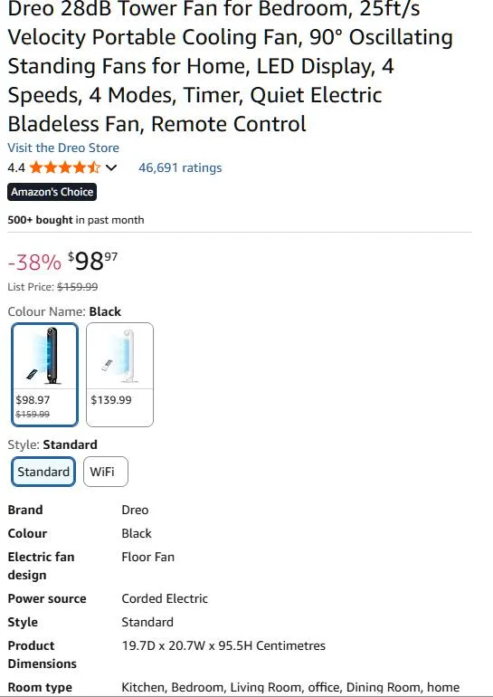 DREO tower fan (NO REMOTE) image indicator(10)