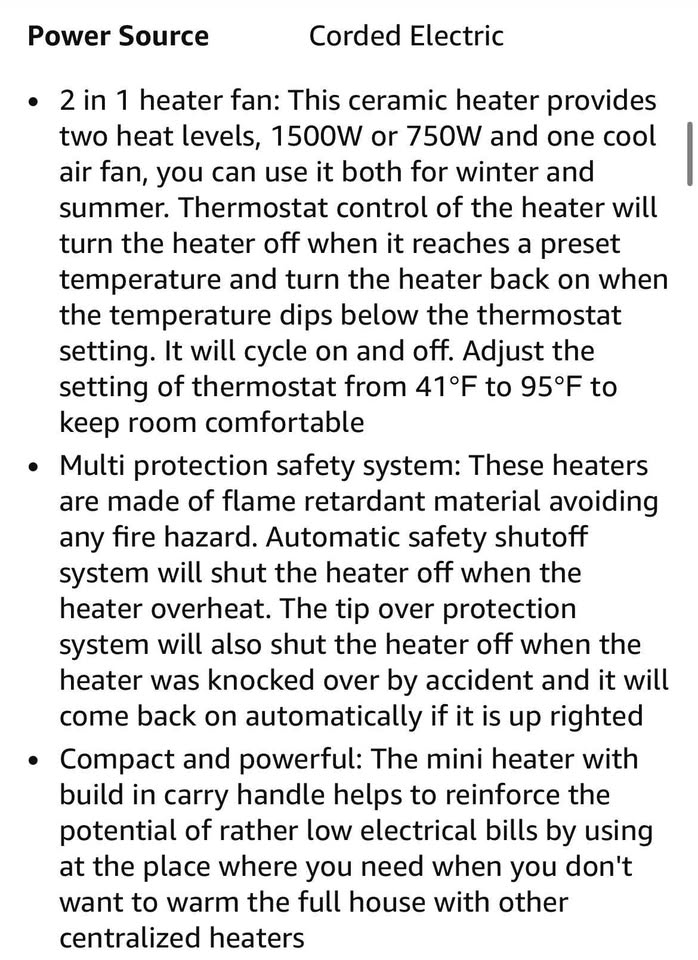 Portable Electric Fan/Space Heater - photo 3