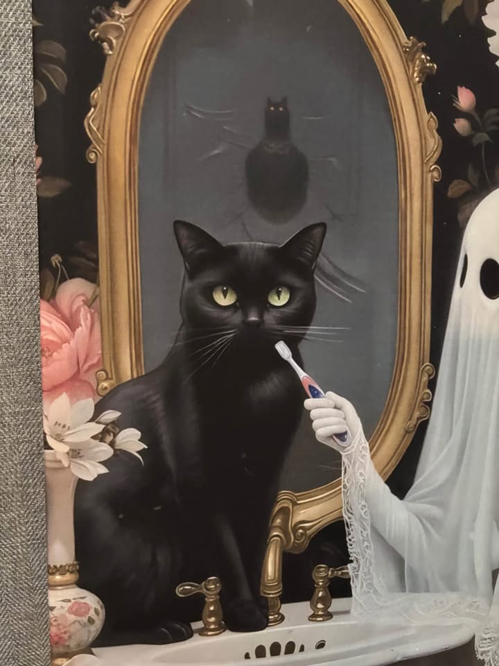 Black Cat and Ghost Bathroom Canvas Wall Art-Ready To Hang - photo 2