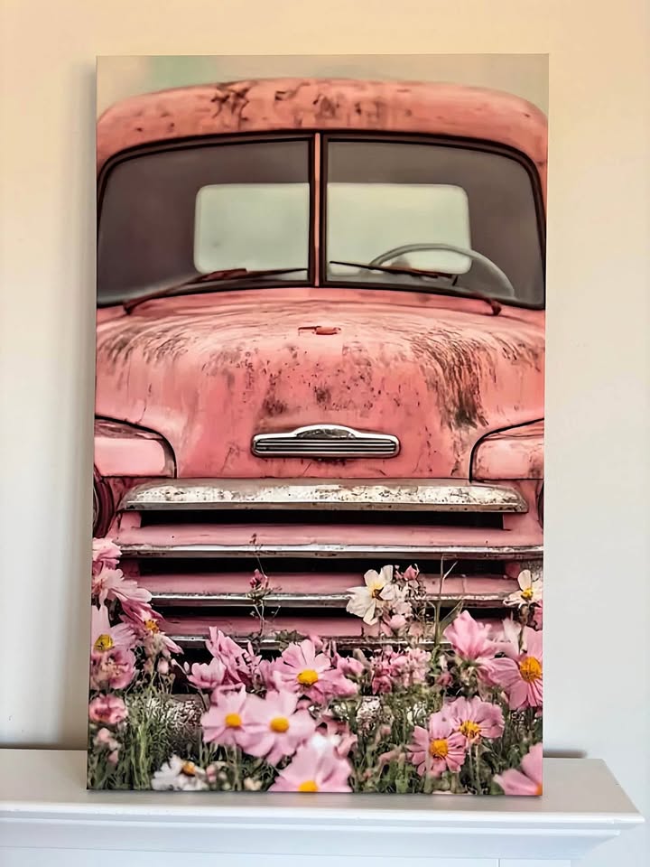 Old Pink Truck Canvas Wall Art Ready To Hang