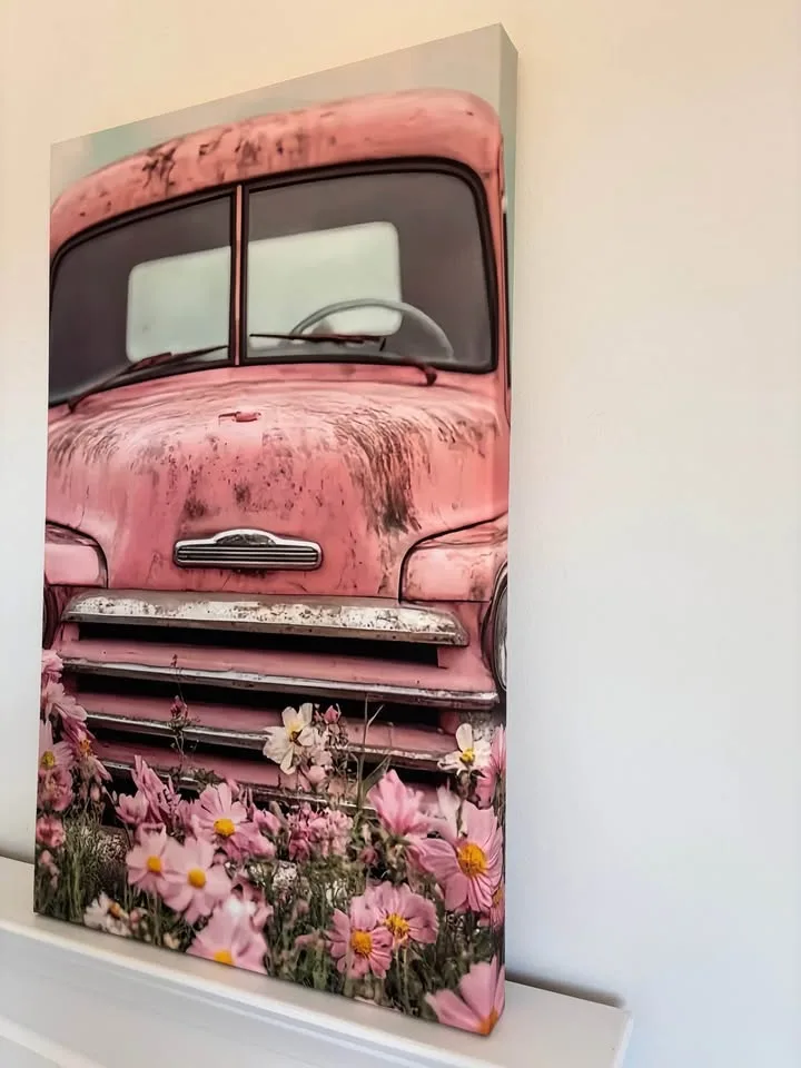 Old Pink Truck Canvas Wall Art Ready To Hang image indicator(2)