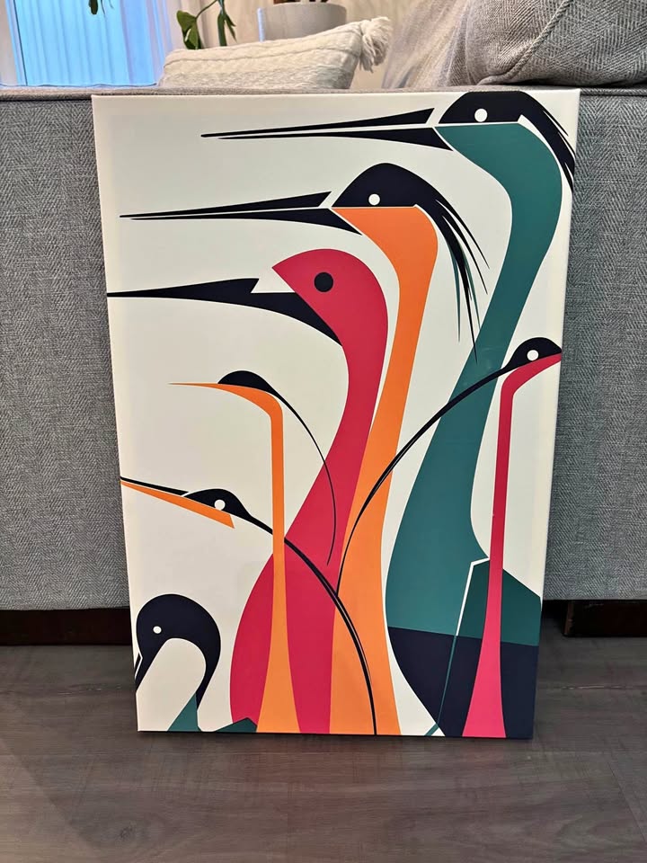Mid Century Modern Style Vibrant Bird Canvas