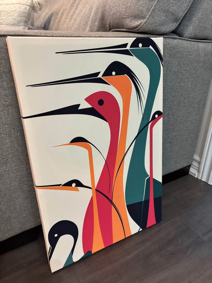 Mid Century Modern Style Vibrant Bird Canvas - photo 2
