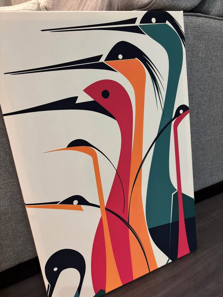 Mid Century Modern Style Vibrant Bird Canvas - photo 3