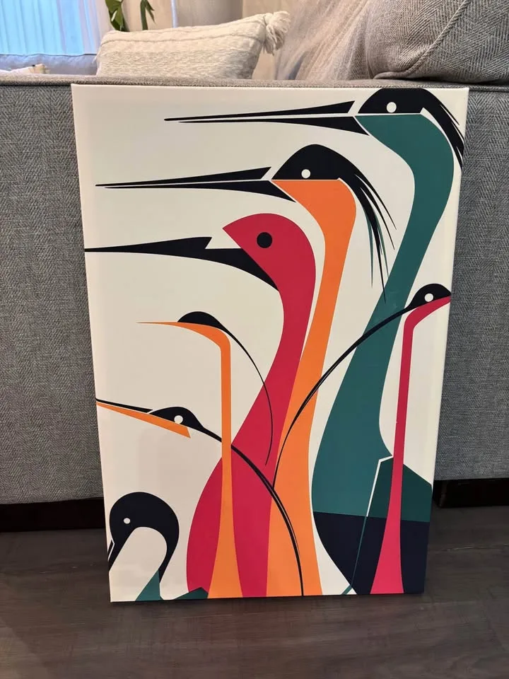 Mid Century Modern Style Vibrant Bird Canvas image indicator(9)