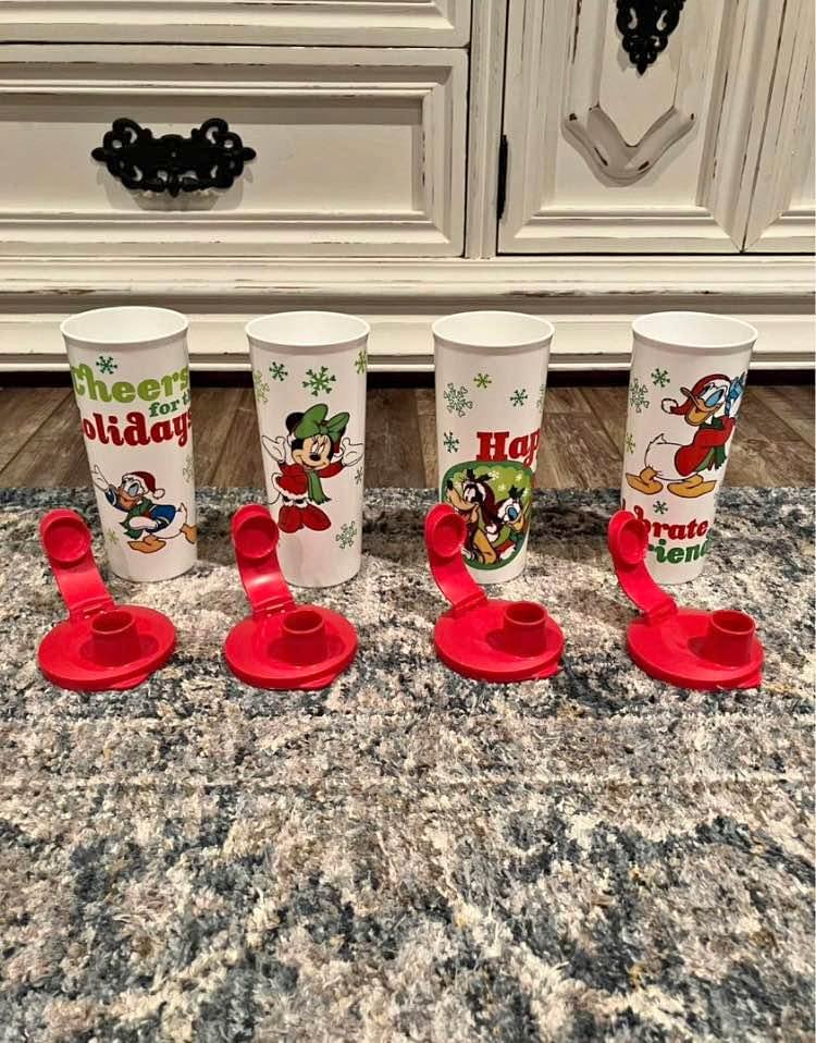 Tupperware Disney Mickey Set of 4 Cups with Lids Christmas