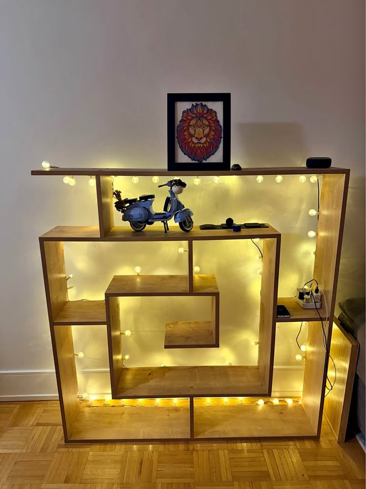 Book/display shelf and string lights