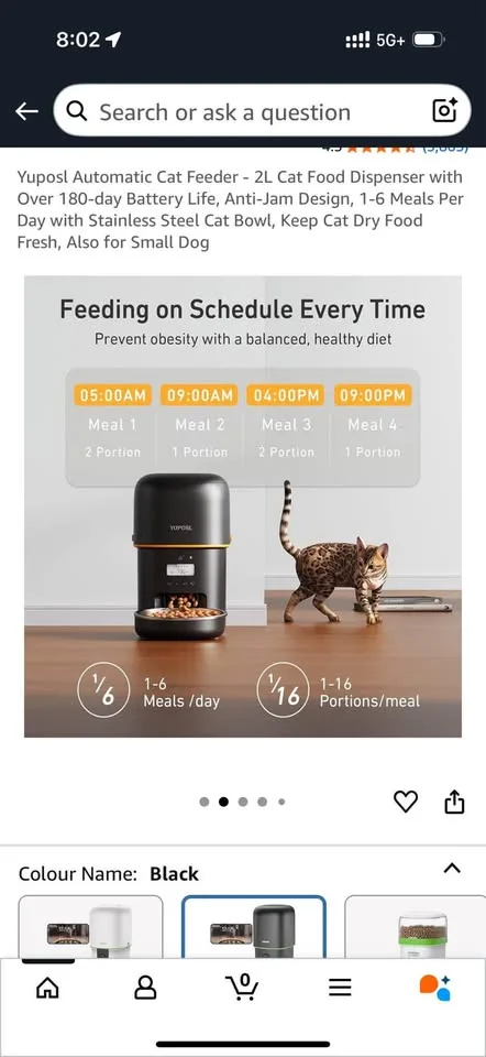 Automatic cat or small dog 2L feeder in black. image indicator(2)