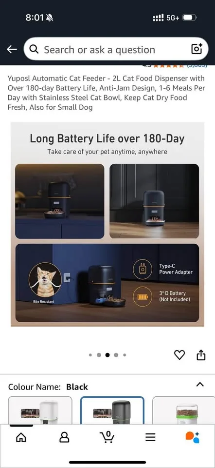 Automatic cat or small dog 2L feeder in black. image indicator(4)