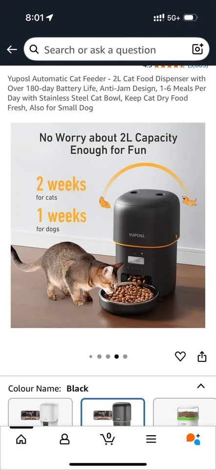 Automatic cat or small dog 2L feeder in black. image indicator(5)