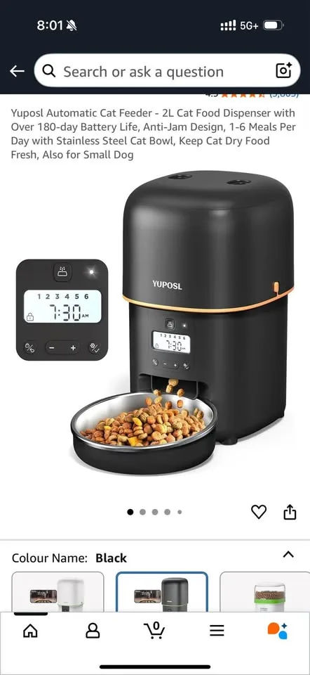 Automatic cat or small dog 2L feeder in black. image indicator(6)