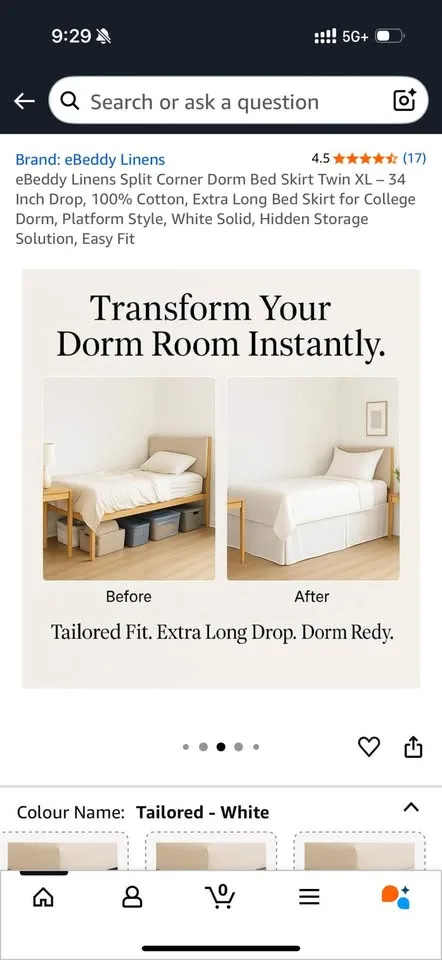 Bedskirt for raised dorm bed image indicator(3)