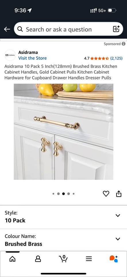 Brushed Brass cabinet handles (10)