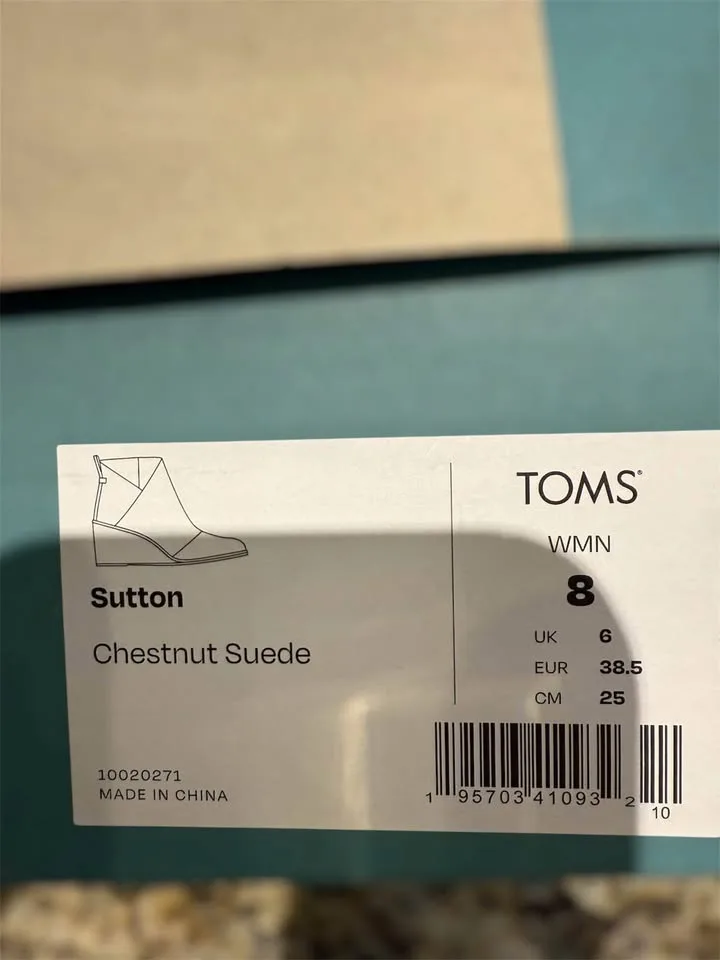 New - chestnut brown suede TOMS Sutton wedge booties - size 8 image indicator(5)