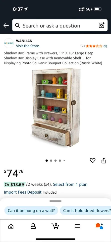 BNIB shadow box frame with shelves and drawer