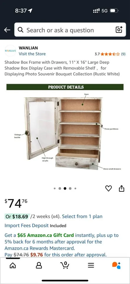 BNIB shadow box frame with shelves and drawer image indicator(2)