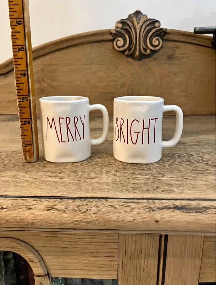 Rae Dunn Merry And Bright Mug Ornament Set