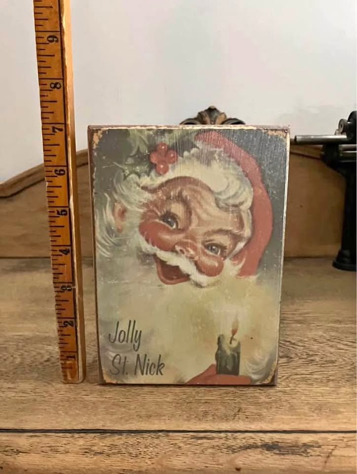 Vintage Christmas Jolly St Nick Wooden Plaque