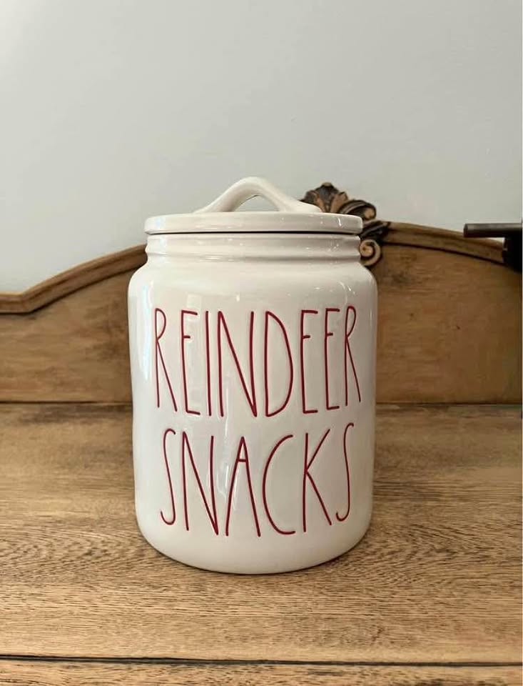 Rae Dunn Christmas Reindeer Snacks Canister