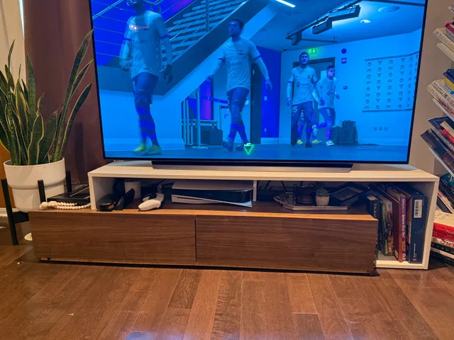 72-inch TV stand with two drawers - dark brown and white color image indicator(2)