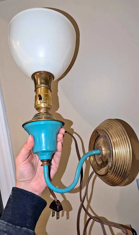 Rare 1950s ELITE Brass & Turquoise Wall Sconce thumbnail