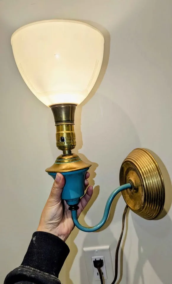 Rare 1950s ELITE Brass & Turquoise Wall Sconce image indicator(2)